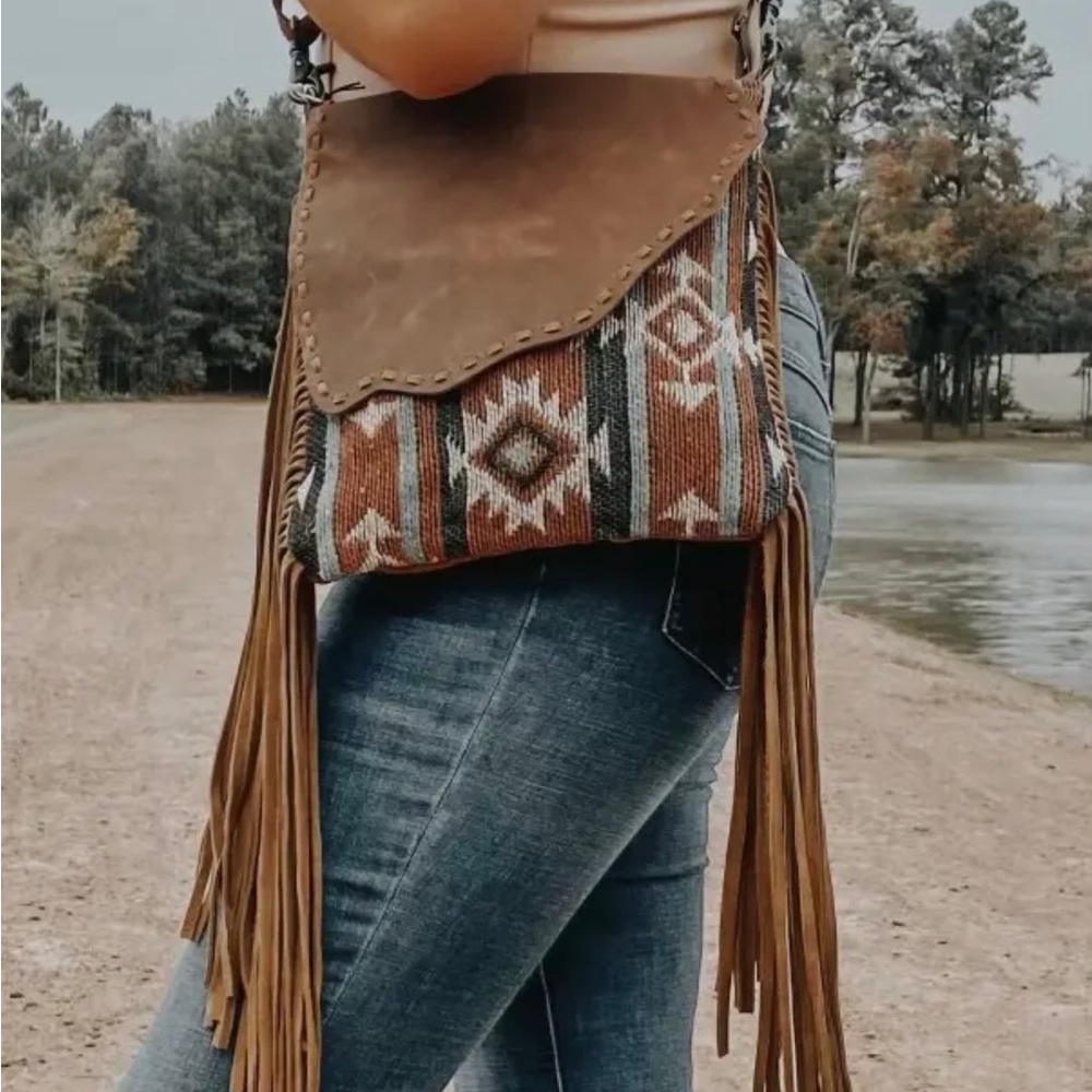 Myra Boho Western Fringe Aztec Purse